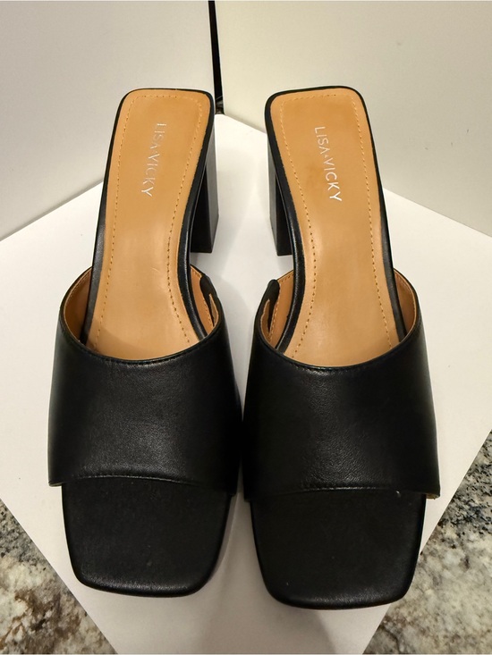 Lisa Vicky Shoes - Lisa Vickey Black Block Heel Slide Sandals
